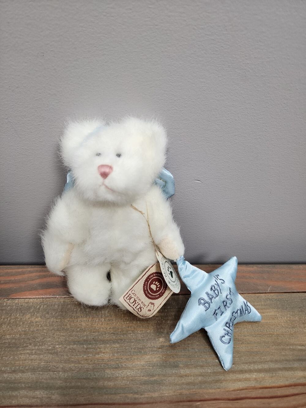 Boyds Bears AngelBoy Bear Blue Star Plush 5” Baby’s First Christmas Ornament